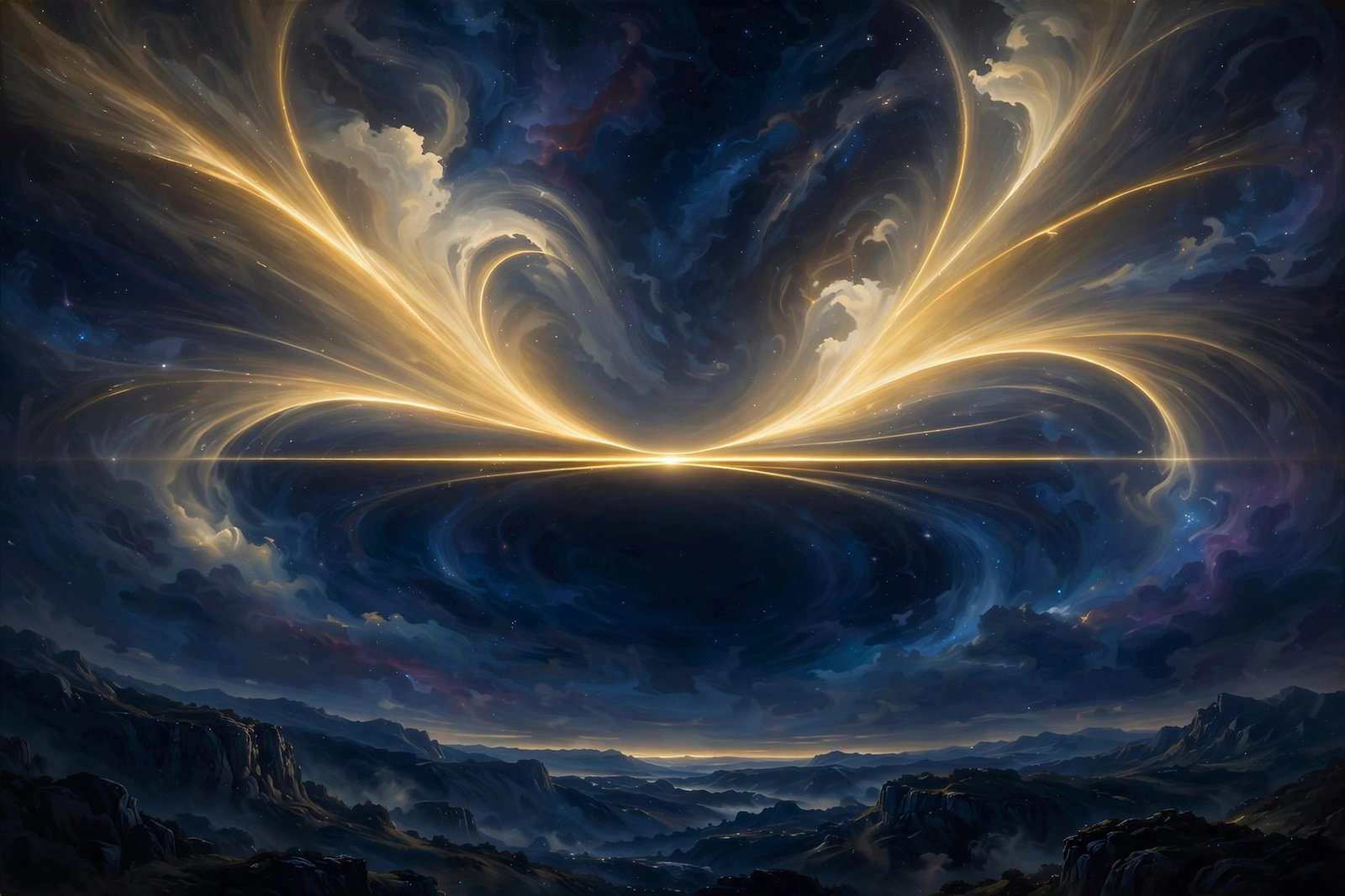 Narrow golden band expanding into panoramic radiance